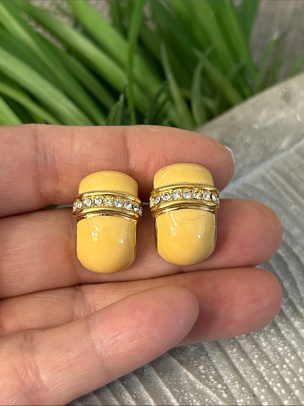 Gold-Tone Yellow Enamel Hoop post-back Earrings with Crystal Accents - Picture 3 of 5